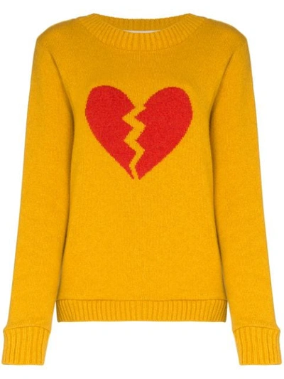 The Elder Statesman Intarsia Heart Cashmere Sweater In Yellow/red