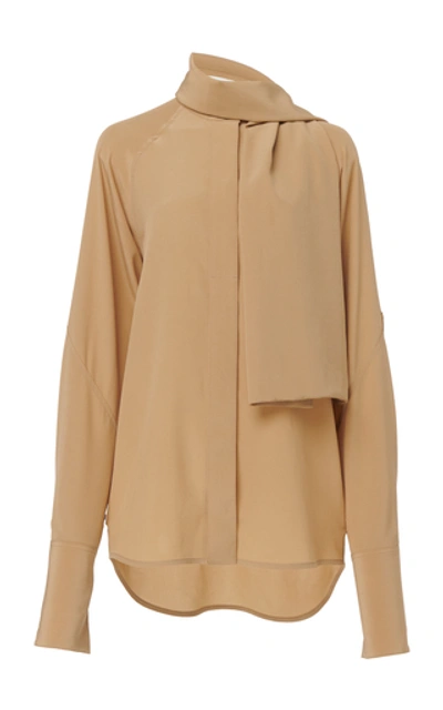 Victoria Beckham Tie-neck Silk-crepe Blouse In Brown