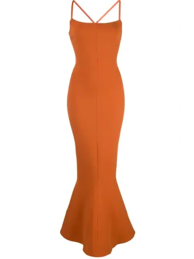 Solace London Verla Fluted Hem Maxi Dress In Orange