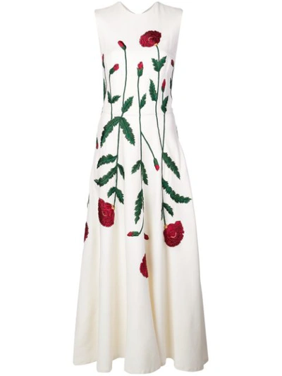 oscar de la renta white dress red flowers Poppy Embroidered Scoop Neck Dress by Oscar de la Renta at THE MILE