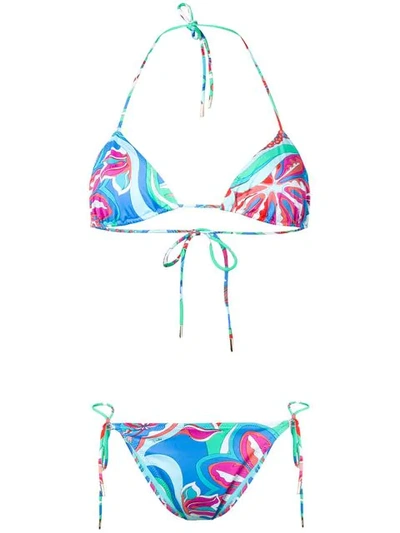 Emilio Pucci Printed Halterneck Bikini In Blue