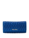 Miu Miu Matelassé Foldover Wallet In Blue