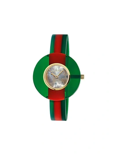 Gucci Vintage Web Resin 35mm Green Red Green Watch In Green And Red