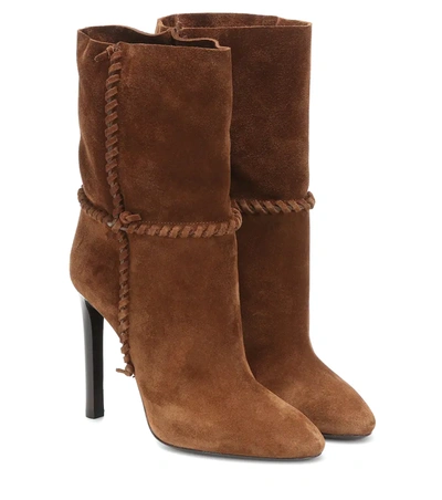 Saint Laurent Mica 105 Suede Ankle Boots In Brown