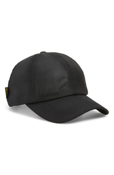 Barbour Waxed Cotton Baseball Cap In Black