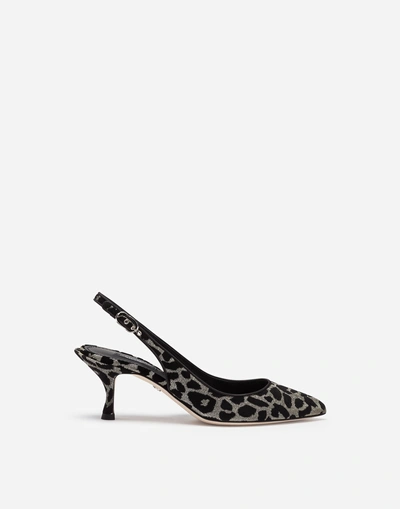 Dolce & Gabbana Slingbacks In Color-changing Leopard Fabric In Silver