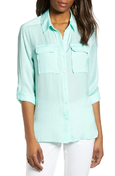 Vince Camuto Two-pocket Rumple Blouse In Light Sea Glass