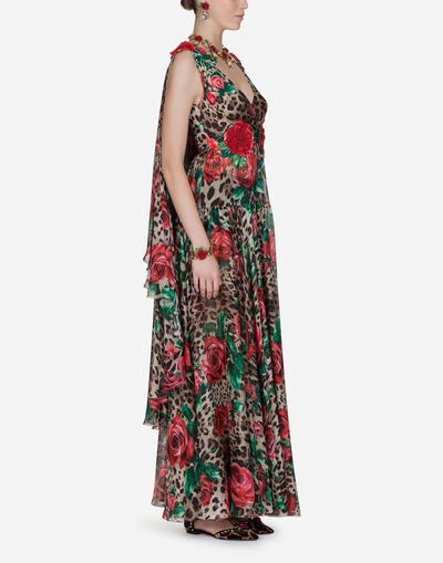 Dolce & Gabbana Silk Chiffon Long Dress In Multi-colored