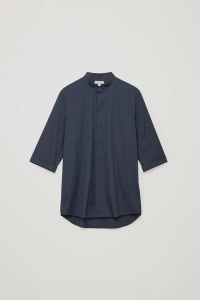 Cos Regular-fit Collarless Shirt In Blue