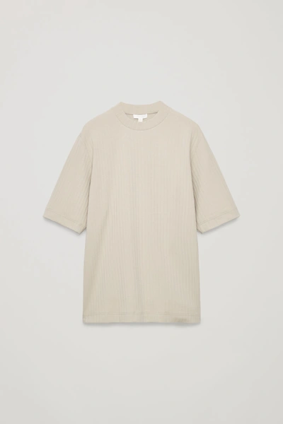Cos Long Organic-cotton Rib T-shirt In Brown
