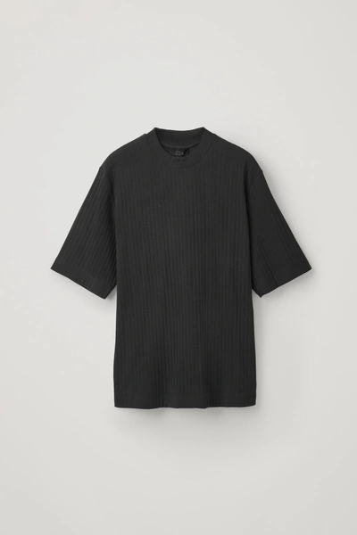 Cos Long Organic-cotton Rib T-shirt In Black