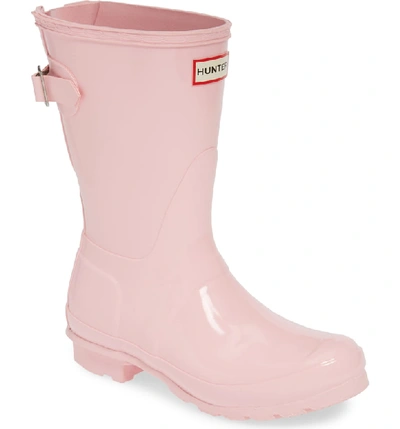 Hunter Original Short Adjustable Back Gloss Waterproof Rain Boot In Candy Floss Rubber