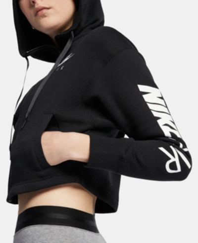 Nike Air Fleece Zip Cropped Hoodie In Black