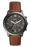 Fossil Mens Neutra Chrono Gray Case With Brown Leather Strap