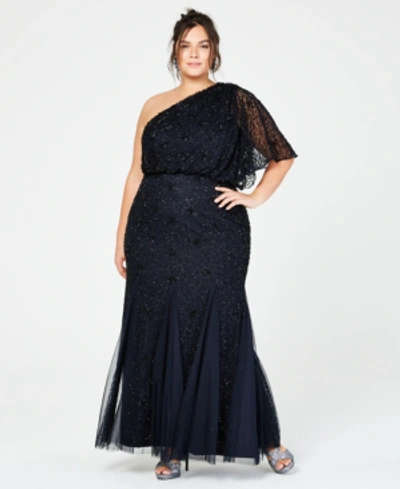 open lace back dress Black Blush Mu Floral Print Chiffon Gown With One Shoulder Neckline main image 0