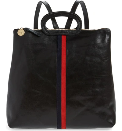 Clare V Marcelle Leather Backpack In Black Rustic/ Navy Rd Stripe