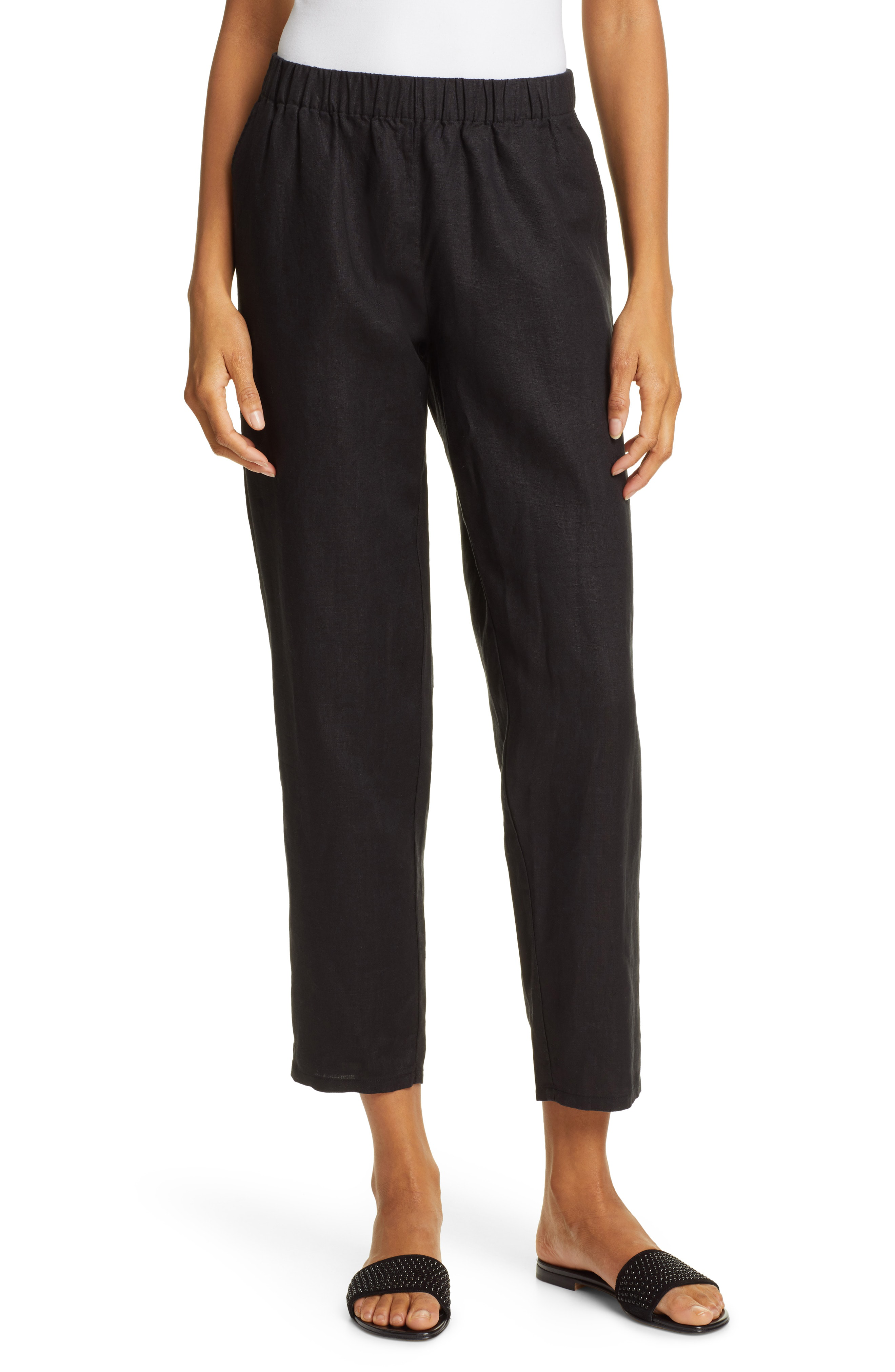 black linen ankle pants