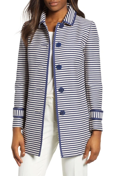 Anne Klein Stripe Topper Jacket In Anne White/ Distant Mountain