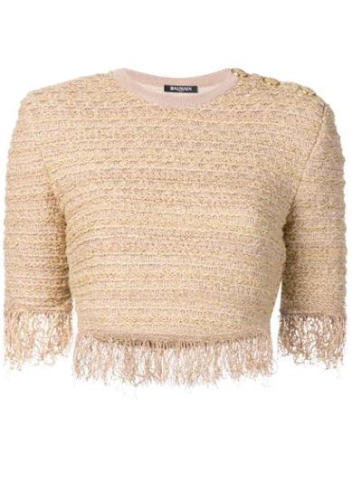 Balmain Fringed Tweed Crop Top - 大地色 In Neutrals