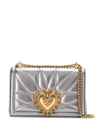 Dolce & Gabbana Medium Devotion Quilted Leather Shoulder Bag In Silver