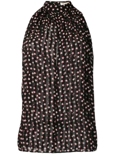 Saint Laurent Sleeveless Star Print Blouse In Black/red Craie