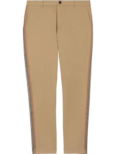 Burberry Slim Fit Icon Stripe Detail Cotton Chinos In Brown