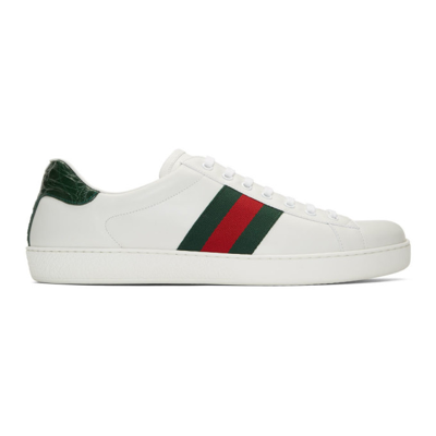 Gucci White & Green Ace Sneakers In 9071 White