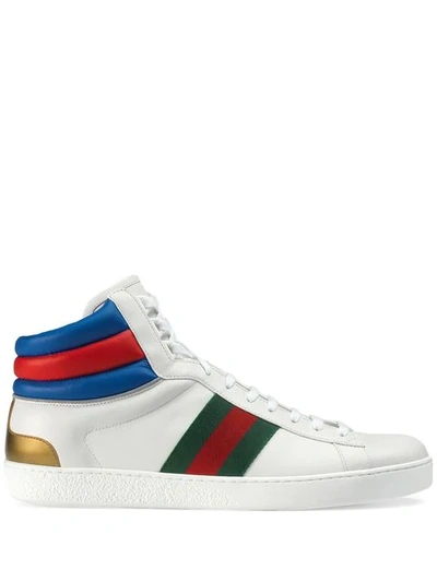 Gucci New Ace Stripe High Top Trainer In White