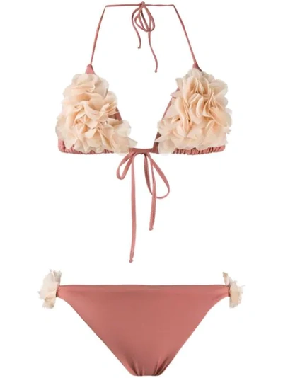 La Reveche Shayna Floral-appliqué Bikini Set In Pink &amp; Purple