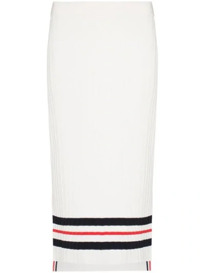 Thom Browne Ribbed Striped Cotton Skirt In White