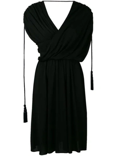 Lanvin Draped Tasselled Crepe Dress In Black