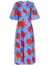 Rebecca De Ravenel Floral-print Cotton And Silk-blend Wrap Midi Dress In Multi