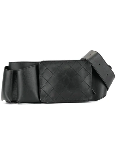 Pre-owned Chanel 2014 Uniform Quilted Bum Bag Waist Pouch In Black