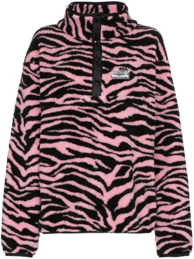 Ashley Williams Juju Tiger Print Button-neck Fleece In Pink