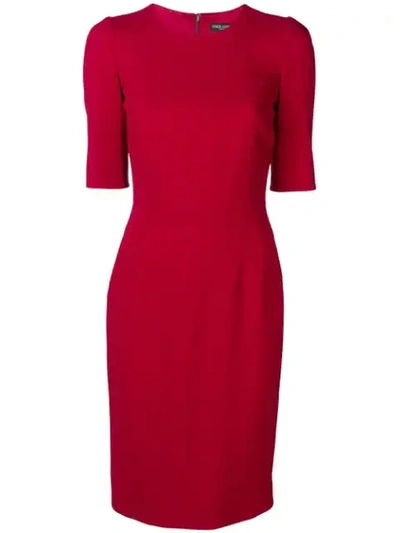 Dolce & Gabbana Cropped Sleeve Shift Dress In Red