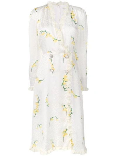 Alessandra Rich Ruffle-trim Floral Silk Dress In White