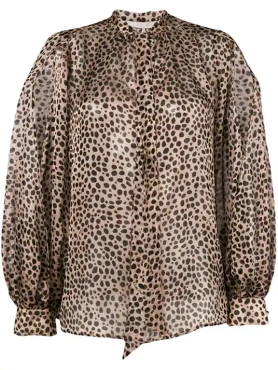 L'autre Chose Leopard Print Pussy Bow Blouse In Brown