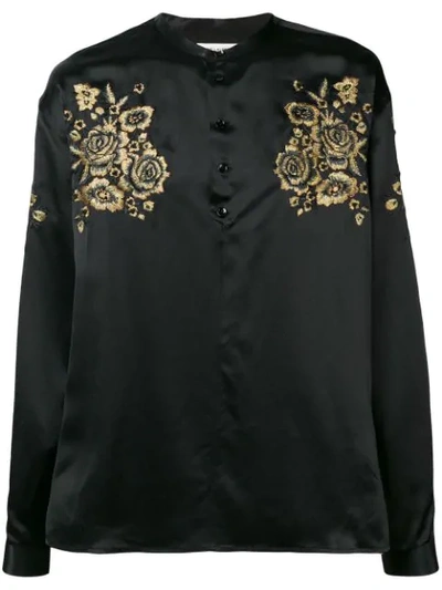 Saint Laurent Floral Embroidered Shirt In Black
