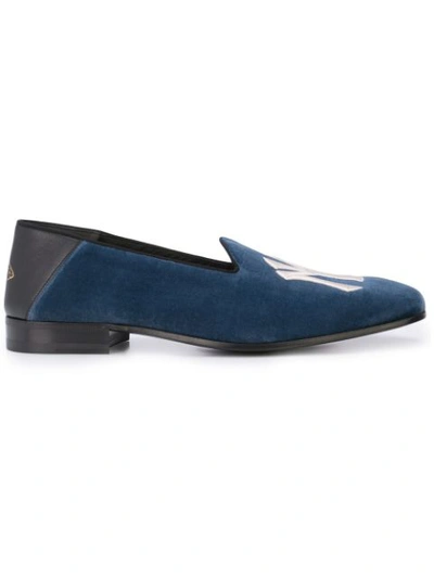 Gucci Men's Fold-down Velvet Loafers With Ny Yankees&trade; Patch In Blue