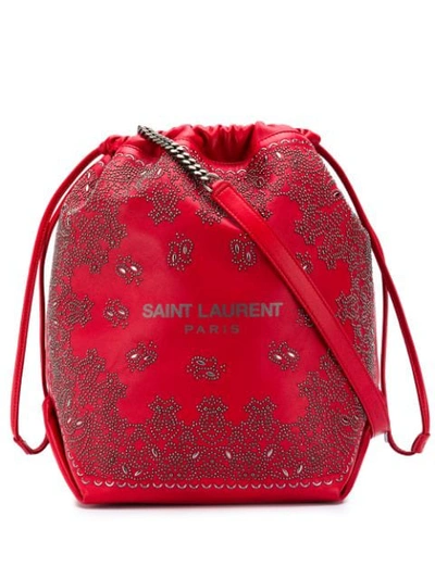 Saint Laurent Teddy Bandana Studded Leather Bucket Bag - Red