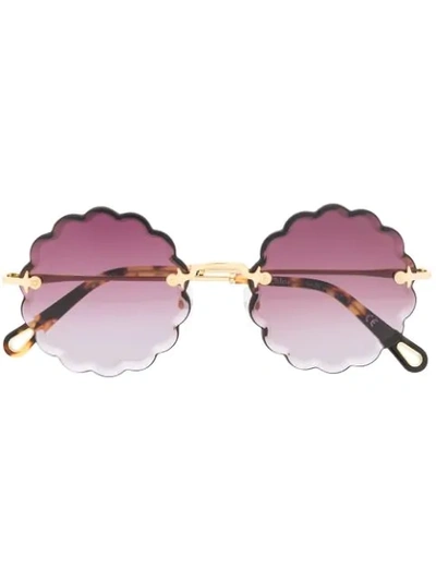 Chloé Scalloped Edge Sunglasses In Metallic ,brown