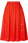 Alex Mill Pleated Cotton-voile Midi Skirt In Red