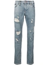 Philipp Plein Distressed Skinny Jeans In Blue