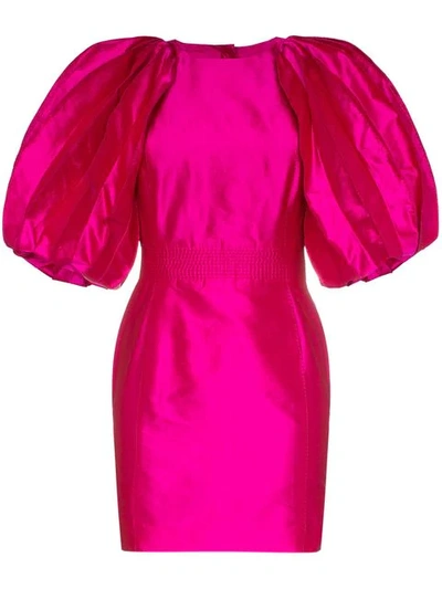 Ronald Van Der Kemp Volume Sleeve Silk Mini Dress In Pink