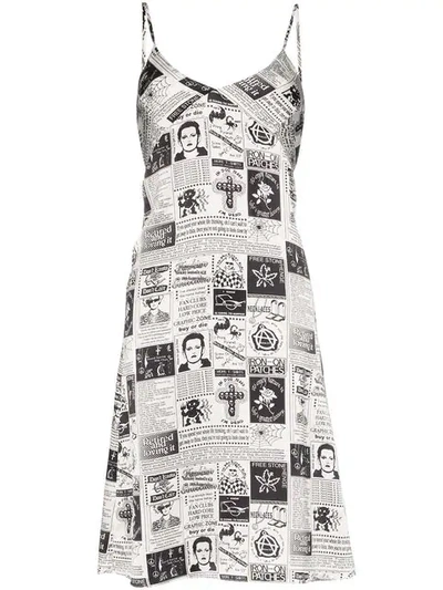 Ashley Williams Magazine Print Silk Slip Dress - 黑色 In 108 - Multicoloured