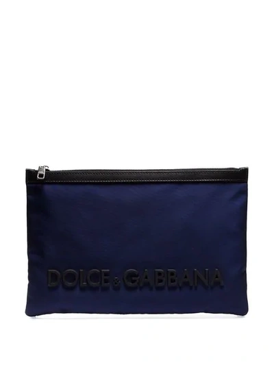 Dolce & Gabbana Logo Patch Pouch In 8c485 Blu Royal/nero