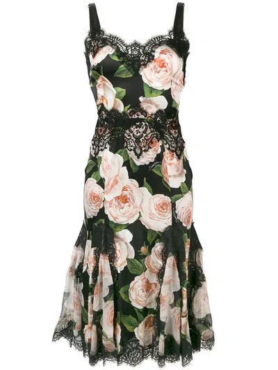 Dolce & Gabbana Floral Lace Trimming Dress In Hnt67