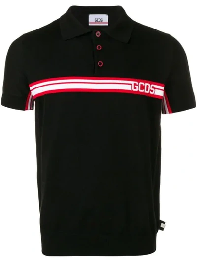 Gcds Striped Polo Shirt In Black