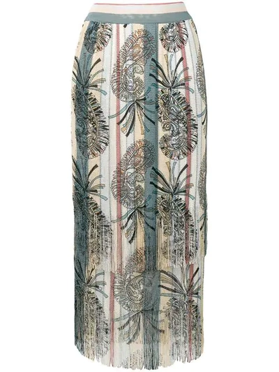 Etro Paisley Print Pleated Maxi Skirt In Blue