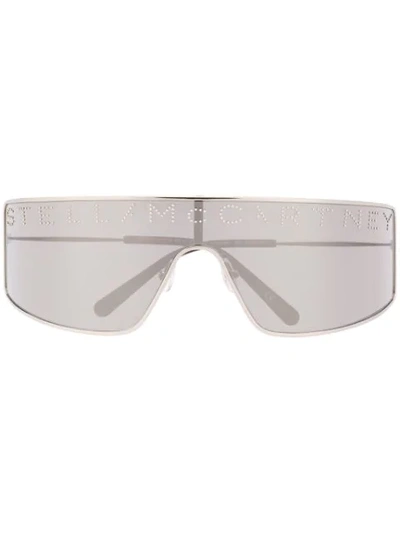 Stella Mccartney Studded Logo Mask Sunglasses In Silver